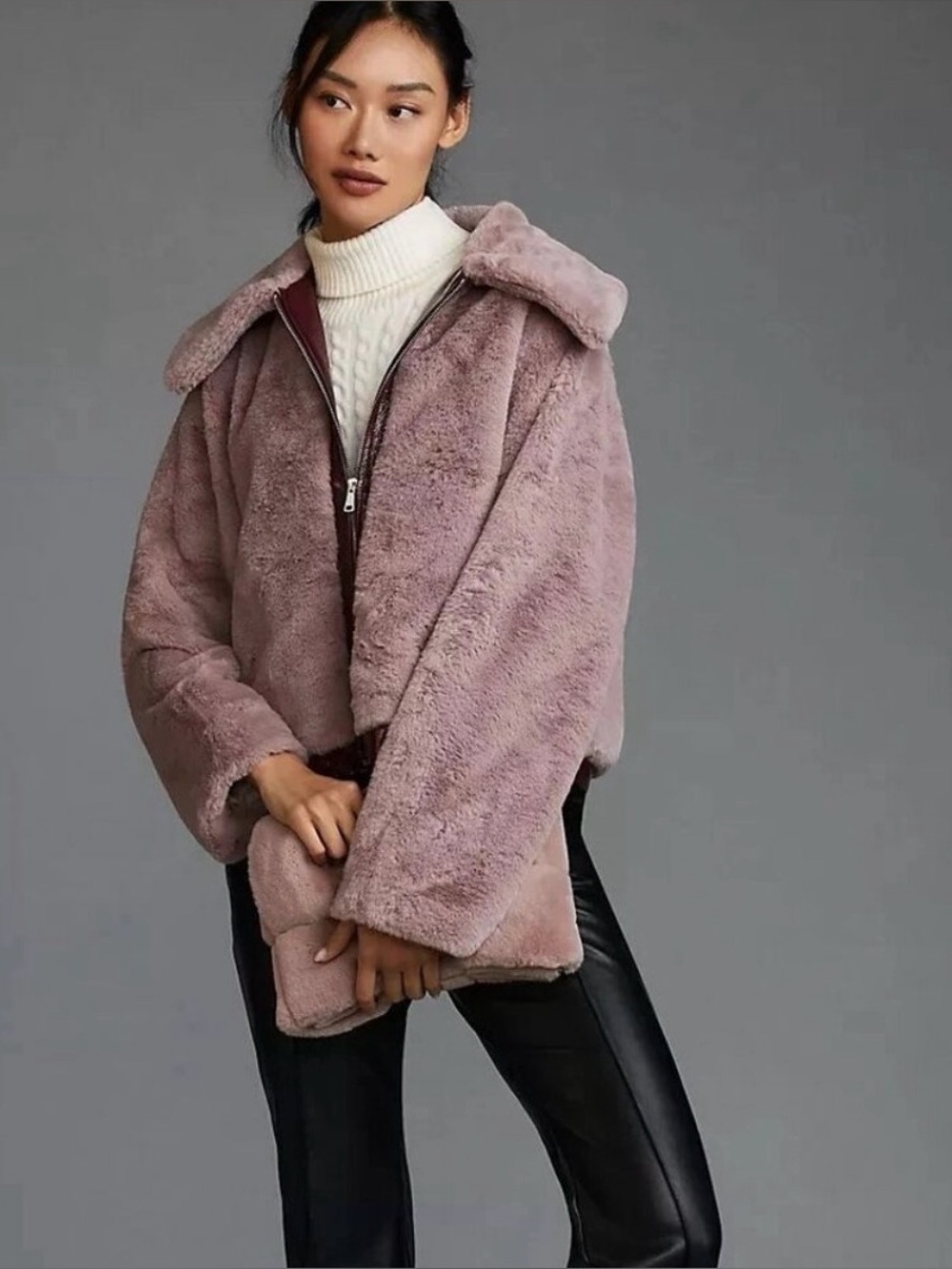 Maeve Anthropologie Teddy Faux Fur Jacket Large Blush Pink Burgundy Retro